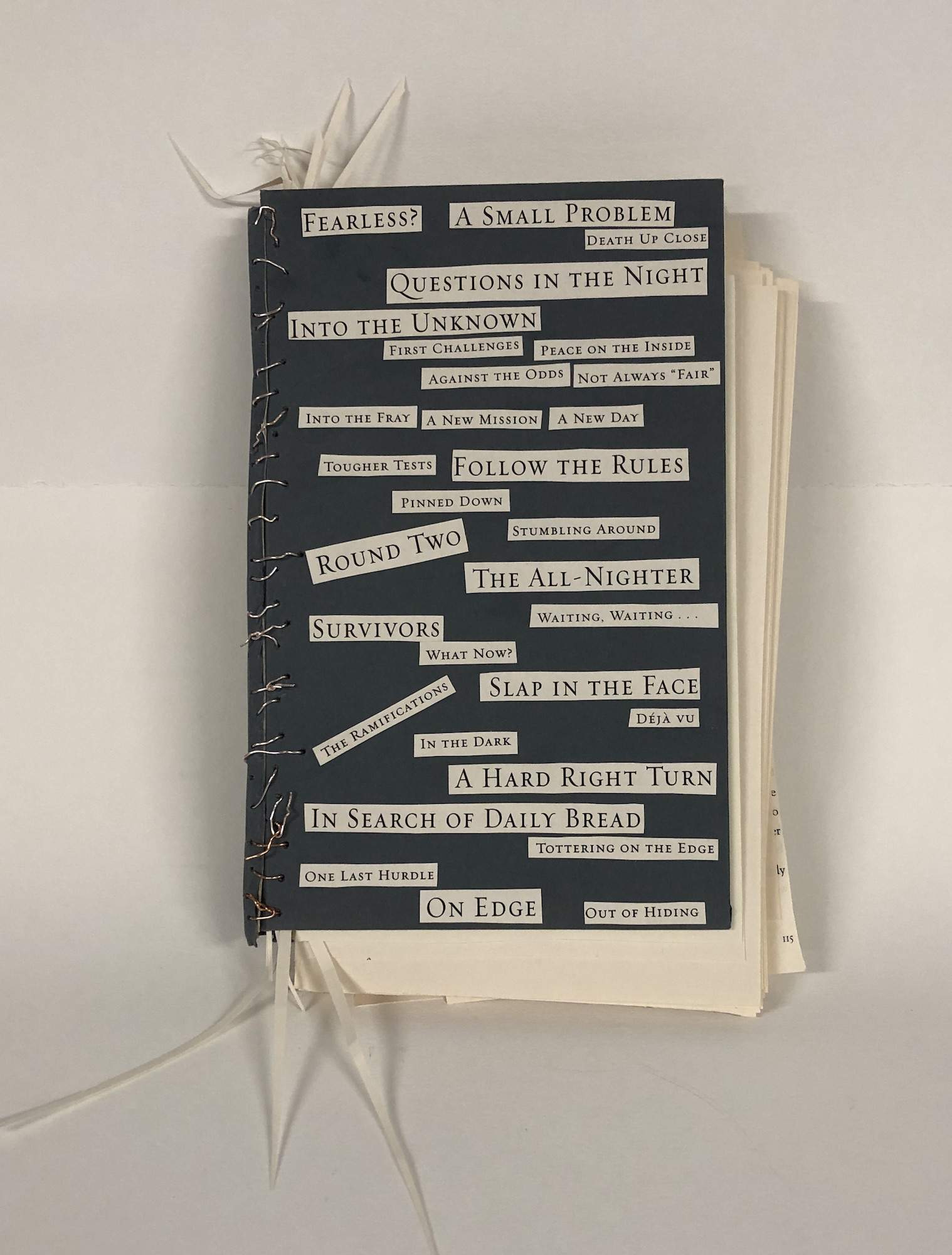Artwork by Maggie Kerrigan, a book that has been deconstructed and then reconstructed